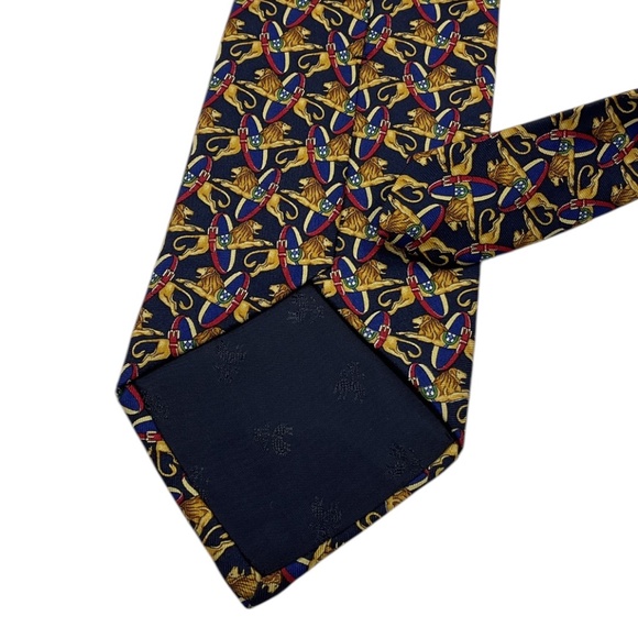BROOKS BROTHERS Navy/Gold/Red Jumping Lion Belt Silk DESIGNER Tie USA - Picture 4 of 4